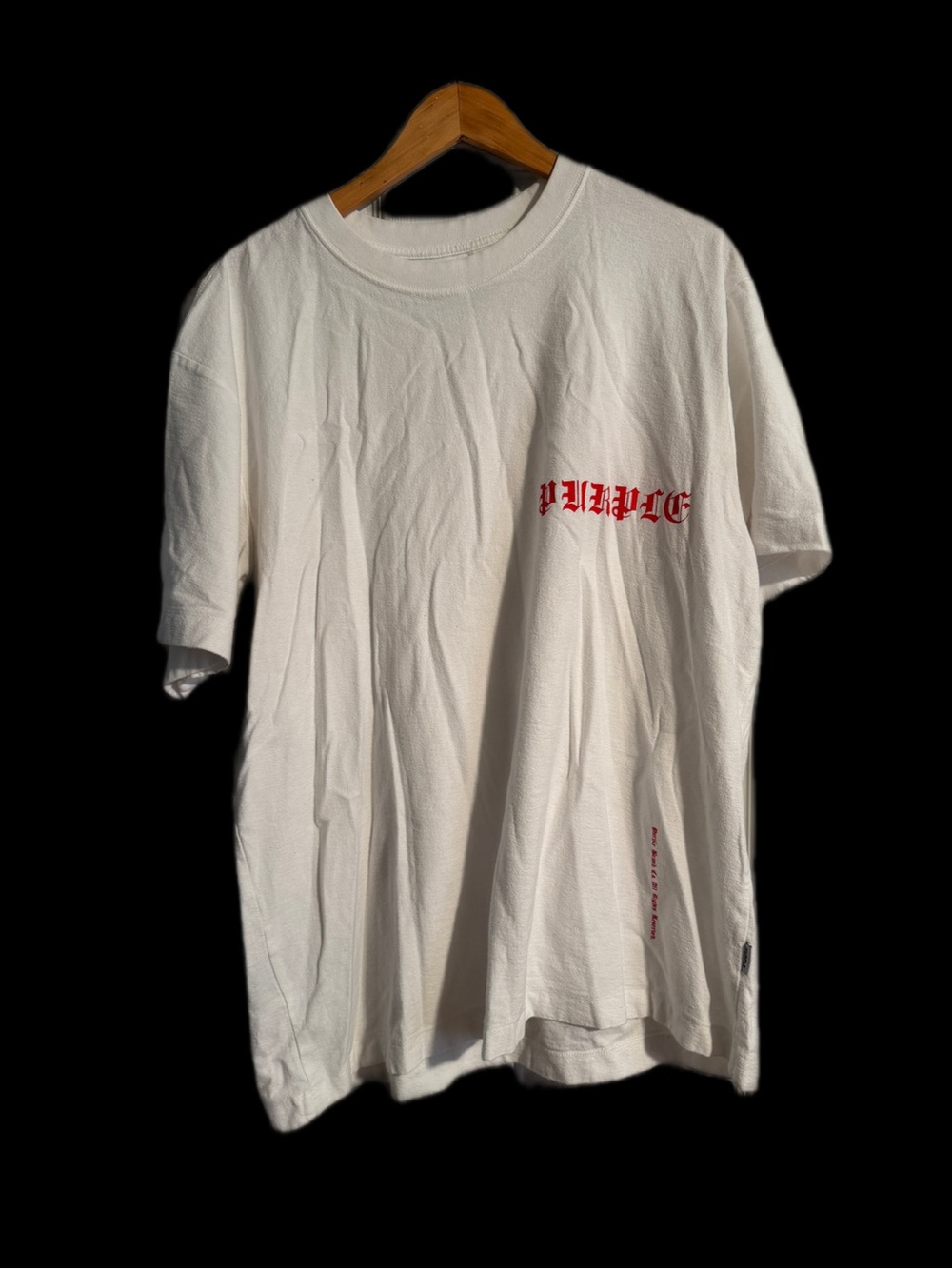 Purple Brand White Short-Sleeve Tee with Red Script Chest Logo